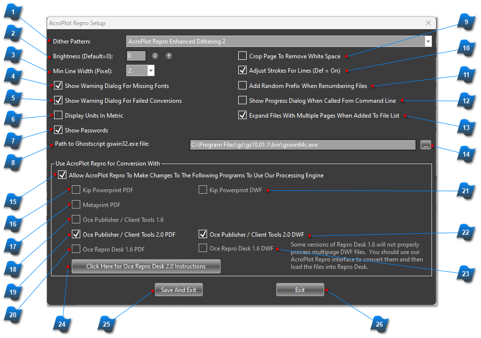 AcroPlot Repro Setup window